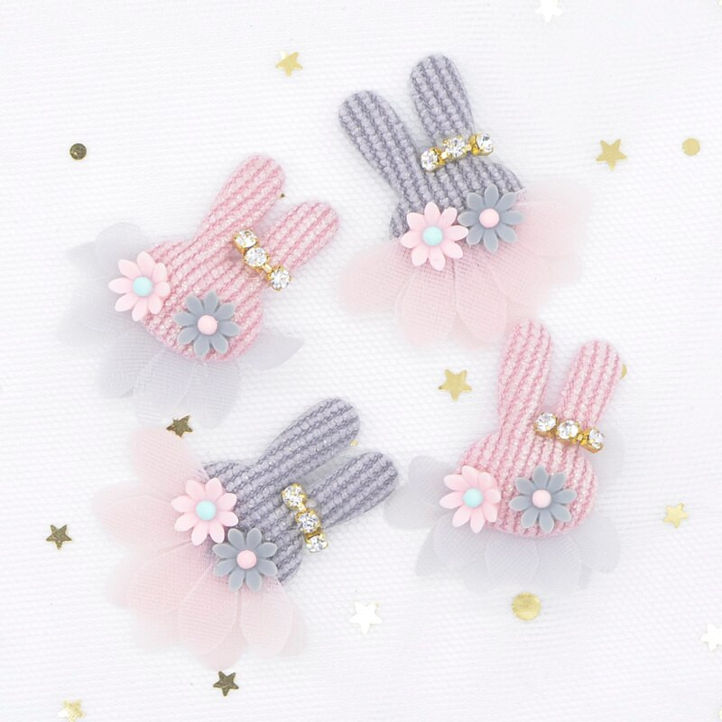 10 bucăți de flori de iepure de pluș cu strasuri pentru haine de bricolaj, pălărie, patch, cusut, artizanat, mănuși, jambiere, șosete, decor