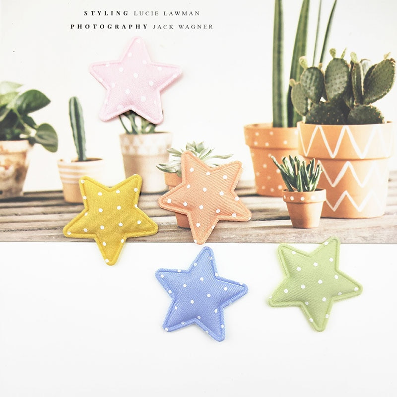 50 tk 3,5 cm täppkangast polsterdatud täheaplikatsioon isetegemise peakatete jaoks Juukseklambrid Dekoratsioon Beebimütsid Peapaelad Kaunistused Aksessuaarid Plaastrid