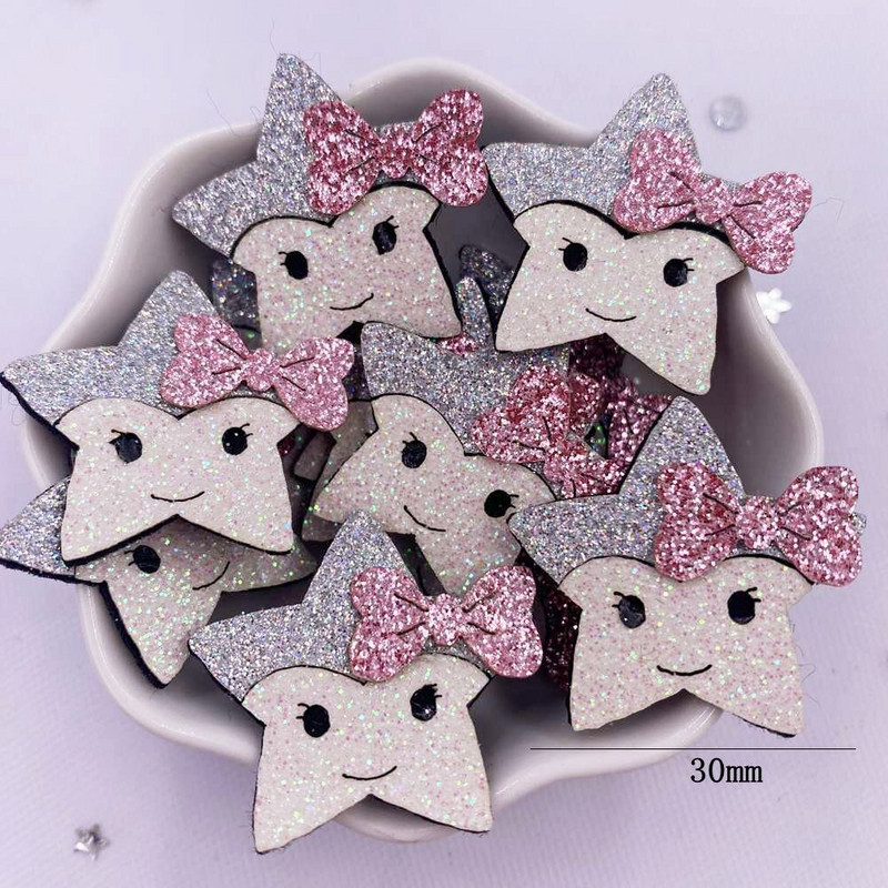 10 buc țesătură din pâslă, pudră de sclipici colorată, Kawaii, desene animate, patch cu stea, cusut, bricolaj, cu arc de păr Artizanat XE810