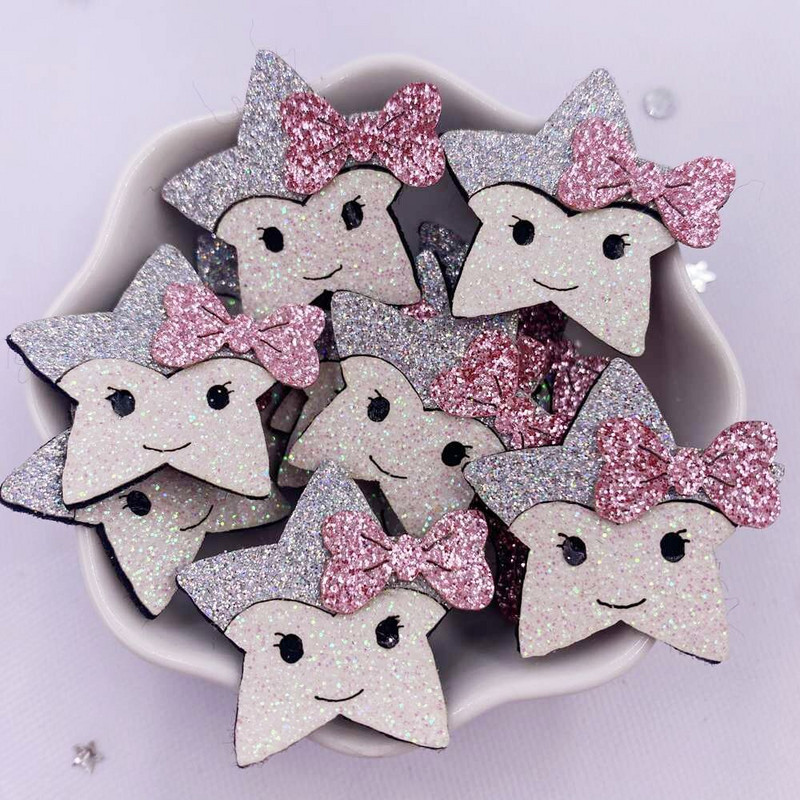 10 buc țesătură din pâslă, pudră de sclipici colorată, Kawaii, desene animate, patch cu stea, cusut, bricolaj, cu arc de păr Artizanat XE810