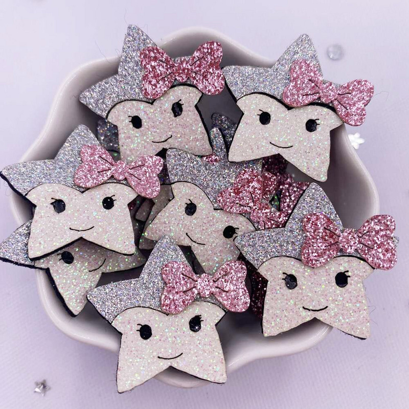 10 buc țesătură din pâslă, pudră de sclipici colorată, Kawaii, desene animate, patch cu stea, cusut, bricolaj, cu arc de păr Artizanat XE810