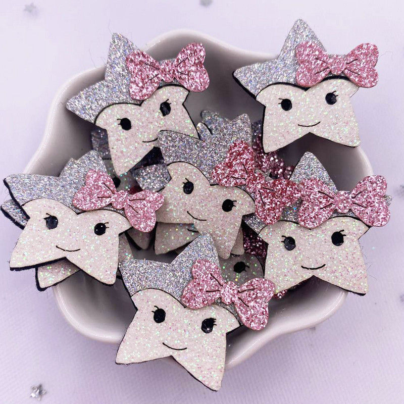 10 buc țesătură din pâslă, pudră de sclipici colorată, Kawaii, desene animate, patch cu stea, cusut, bricolaj, cu arc de păr Artizanat XE810