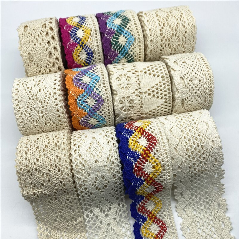 2 jarda/lot 100% pamučna čipkasta vrpca za odjeću Tkanina za šivanje Obrub slonovače Heklana pamučna čipkana vrpca Ručno izrađeni dodaci