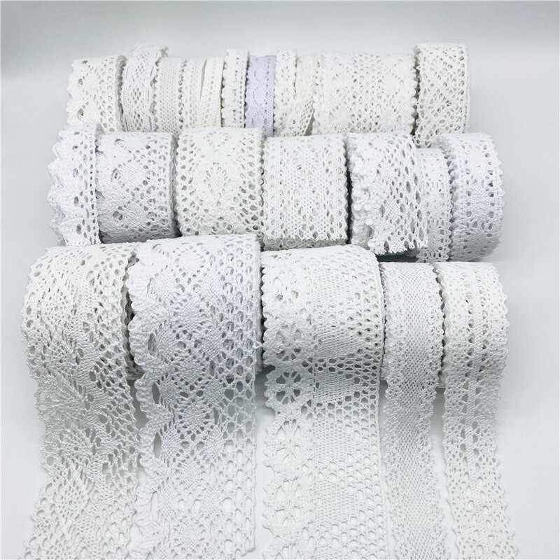 2 jardi/partii 10–50 mm valge puuvillane pitslint rõivaste õmbluskanga jaoks, puuvillane heegeldatud pitskangas käsitsi valmistatud aksessuaarid