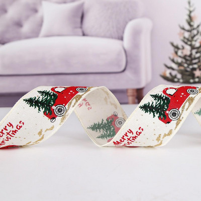 Χριστουγεννιάτικη κορδέλα Κλασική περιτύλιξη Χριστουγεννιάτικο δέντρο Κορδέλα στεφάνι Φιόγκοι DIY υφασμάτινη κορδέλα στροβιλισμού κορδέλα λινάτσα με δώρο με καλωδίωση