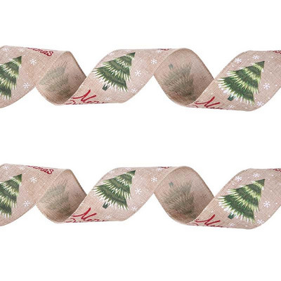 Χριστουγεννιάτικη κορδέλα Κλασική περιτύλιξη Χριστουγεννιάτικο δέντρο Κορδέλα στεφάνι Φιόγκοι DIY υφασμάτινη κορδέλα στροβιλισμού κορδέλα λινάτσα με δώρο με καλωδίωση
