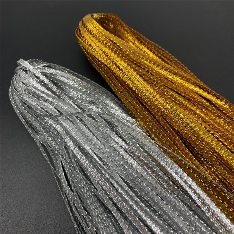 3/5/8/10 χιλιοστά 10 μέτρα χρυσή/ασημένια πολυεστερική κορδέλα για Χριστουγεννιάτικη διακόσμηση γάμου με φιόγκο Συσκευασία δώρου DIY