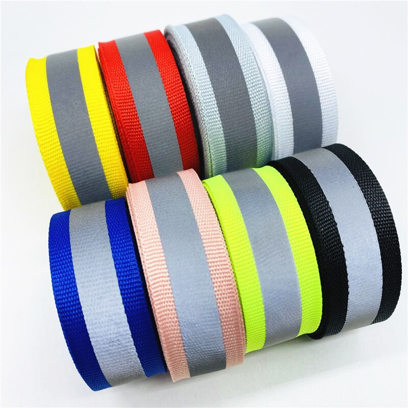 Ζώνη προειδοποίησης με ιμάντες 5 γιάρδους 20 χιλιοστών πολύχρωμη ασημένια αντανακλαστική κορδέλα ασφαλείας για ράψιμο σε υφασμάτινο ανακλαστικό λουράκι