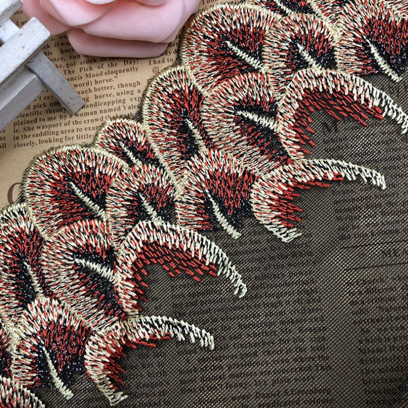 Prabangios medvilnės siuvinėtos juodos geltonos gėlės nėrinių audinys dubai siuvimas DIY apdaila tiulio aplikacija Juostelės apykakle suknelė gipiūro dekoras