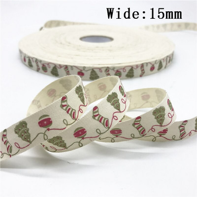 10mm 15mm 25mm 5yards Βαμβακερή Κορδέλα Χειροποίητο Σχέδιο Εκτυπωμένη Χριστουγεννιάτικη Κορδέλα για Ράψιμο Ρούχων Ύφασμα DIY Χριστουγεννιάτικη διακόσμηση
