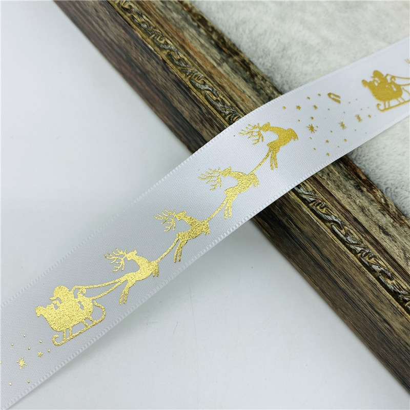 10mm 15mm 25mm 5yards/Lot Χριστουγεννιάτικη κορδέλα εκτύπωσης Ployester κορδέλα για χειροποίητα χριστουγεννιάτικα στολίδια φιόγκων Συσκευασία δώρου DIY