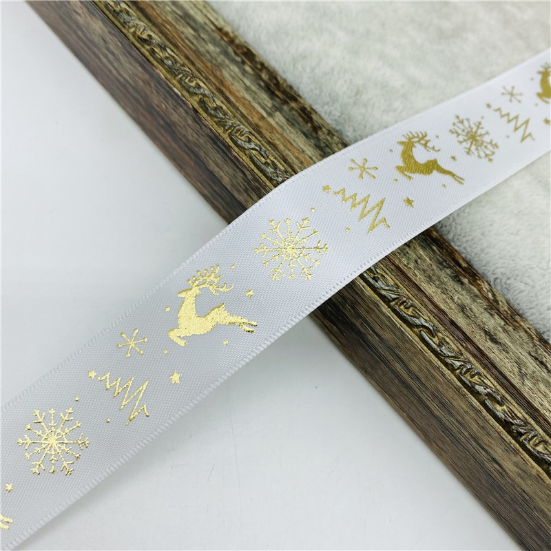 10mm 15mm 25mm 5yards/Lot Χριστουγεννιάτικη κορδέλα εκτύπωσης Ployester κορδέλα για χειροποίητα χριστουγεννιάτικα στολίδια φιόγκων Συσκευασία δώρου DIY