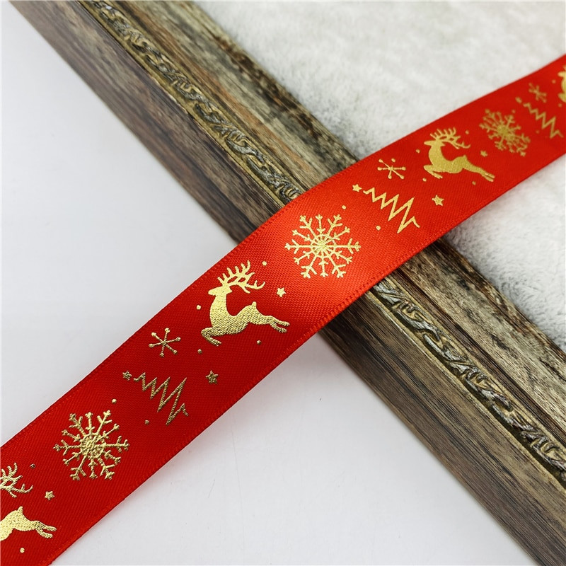 10mm 15mm 25mm 5yards/Lot Χριστουγεννιάτικη κορδέλα εκτύπωσης Ployester κορδέλα για χειροποίητα χριστουγεννιάτικα στολίδια φιόγκων Συσκευασία δώρου DIY