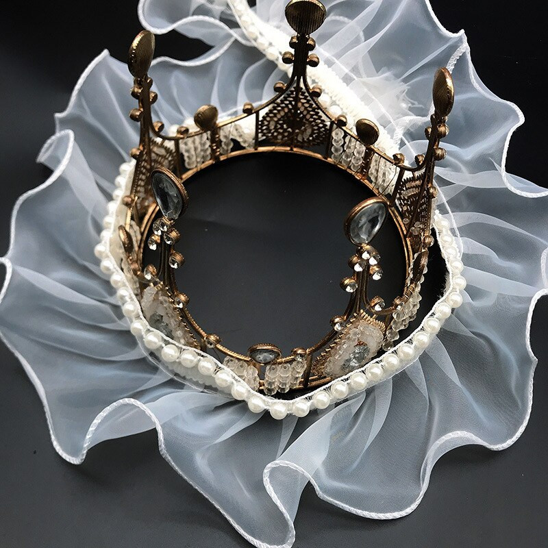 Madal hind Kvaliteetne organza helmestega 3D volangidega pitsist kangas DIY pulmakleit seelik Lolita kohev krae varrukad allääre kaunistus