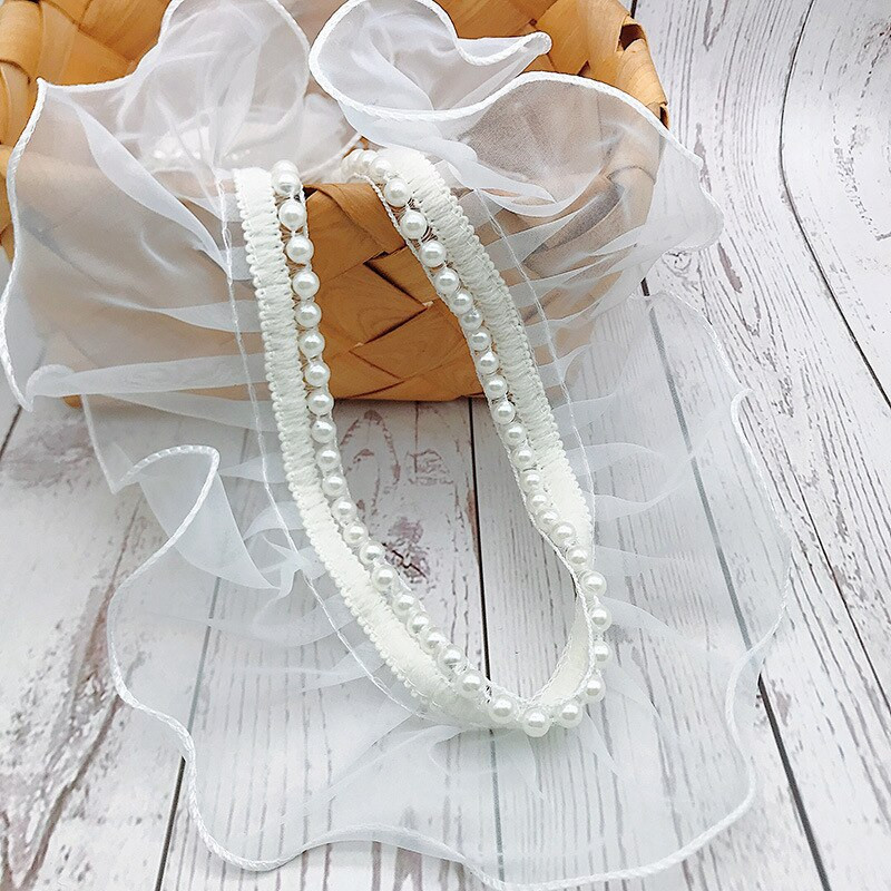 Madal hind Kvaliteetne organza helmestega 3D volangidega pitsist kangas DIY pulmakleit seelik Lolita kohev krae varrukad allääre kaunistus