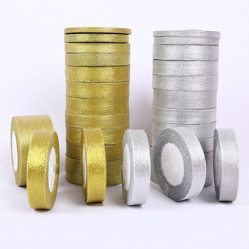 6-50 mm 25 meetrit / rull-kuld/hõbedane siidist satiinlint käsitsi valmistatud vibu käsitöö pulmadeks jõulukaunistuseks DIY kaardi kingituste pakkimine
