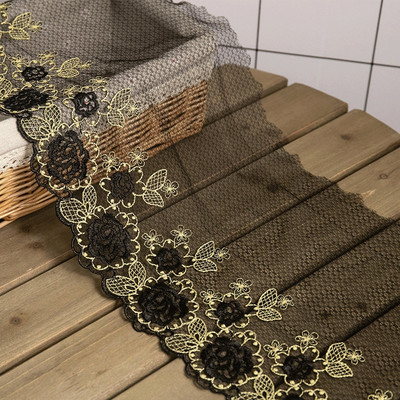 Stil pastoral Broderie cu fir de aur Tesatura din dantela neagra Rochie DIY Fusta Cheongsam Personaj Pijamale Lenjerie de corp Decorare cusut