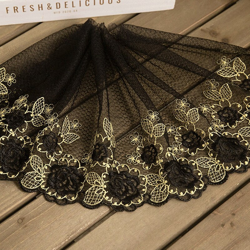 Stil pastoral Broderie cu fir de aur Tesatura din dantela neagra Rochie DIY Fusta Cheongsam Personaj Pijamale Lenjerie de corp Decorare cusut