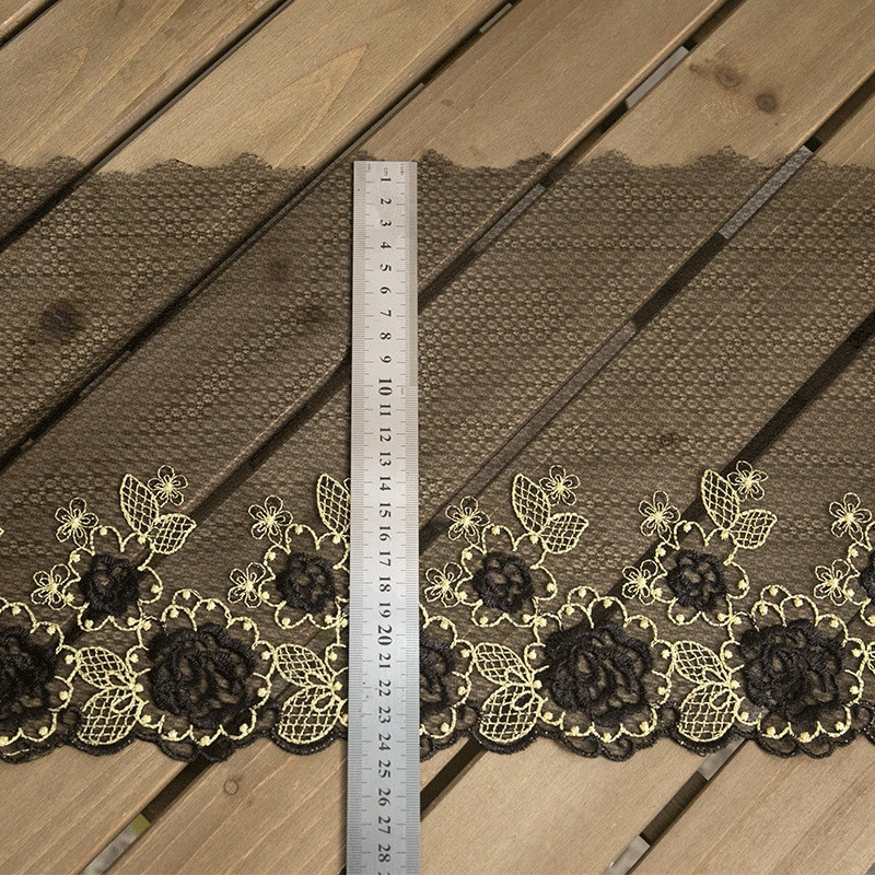 Stil pastoral Broderie cu fir de aur Tesatura din dantela neagra Rochie DIY Fusta Cheongsam Personaj Pijamale Lenjerie de corp Decorare cusut