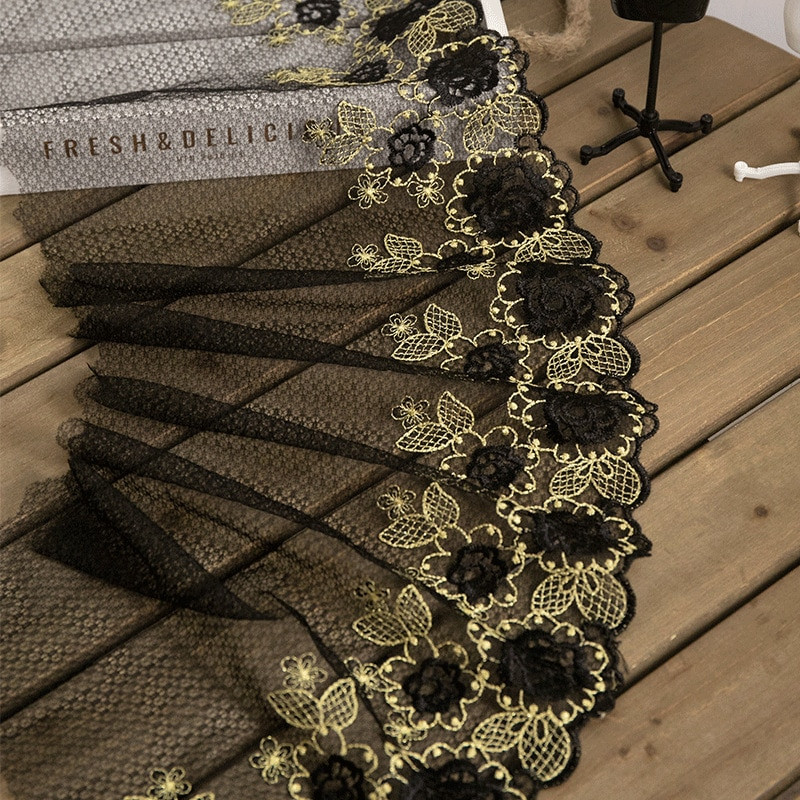 Stil pastoral Broderie cu fir de aur Tesatura din dantela neagra Rochie DIY Fusta Cheongsam Personaj Pijamale Lenjerie de corp Decorare cusut