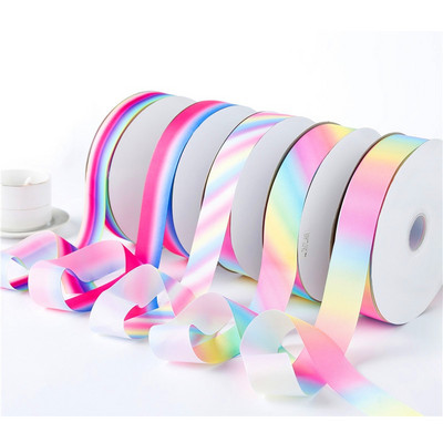 10mm 25mm 38mm 3yards Gradient Rainbow Grosgrain Ribbon For Home Wedding Christmas Decoration DIY Gift Wrapping Sewing Fabric