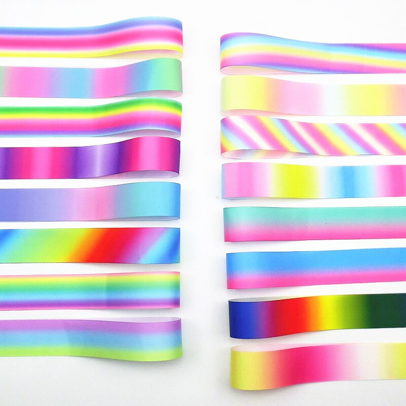 10 mm 25 mm 38 mm 3 jardų gradiento vaivorykštės juostelė, skirta namų vestuvėms Kalėdų dekoravimui „pasidaryk pats“ dovanų pakavimo siuvimo audinys