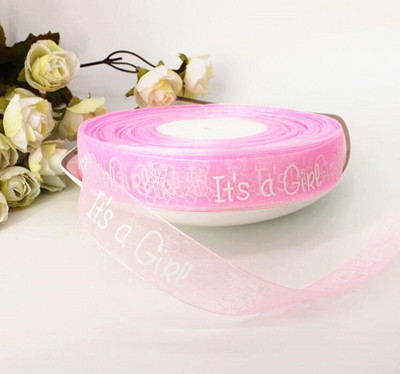 Ružičasto plave vrpce od organze Baby Shower Spol otkrivaju da je to djevojčica i dječak Vrpca za zamatanje darova za rođendansku zabavu 5 jardi