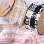 Κορέας χρυσό Tweed Check Κορδέλα Χειροποίητα Μαλλιά Φιόγκοι Αξεσουάρ Κορσάζ Πανί γιακά Κέντημα Υλικό Διακοσμητικό 25mm 38mm 50Yards