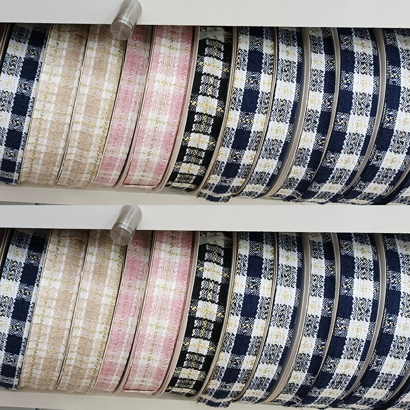 Κορέας χρυσό Tweed Check Κορδέλα Χειροποίητα Μαλλιά Φιόγκοι Αξεσουάρ Κορσάζ Πανί γιακά Κέντημα Υλικό Διακοσμητικό 25mm 38mm 50Yards