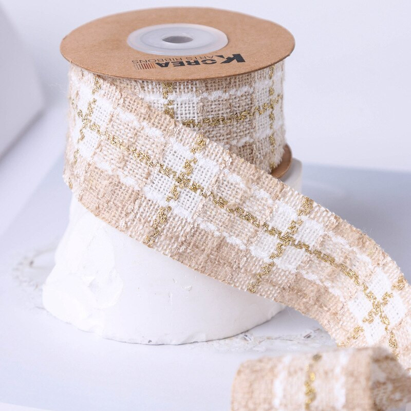 Κορέας χρυσό Tweed Check Κορδέλα Χειροποίητα Μαλλιά Φιόγκοι Αξεσουάρ Κορσάζ Πανί γιακά Κέντημα Υλικό Διακοσμητικό 25mm 38mm 50Yards