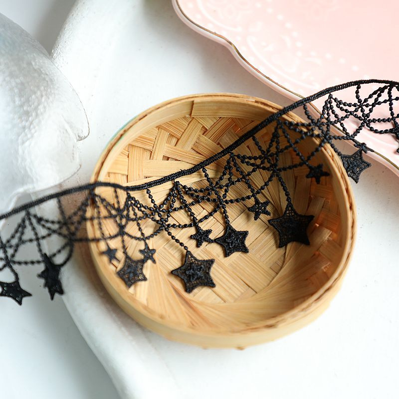 1 αυλή 10cm φαρδύ Λευκό Μαύρο Πολυτελές Διχτυωτό Κεντημένο Αστέρι Δαντέλα για Διακόσμηση με Κρόσια Φούντες Ρούχα Νυφικά Είδη Ραπτικής