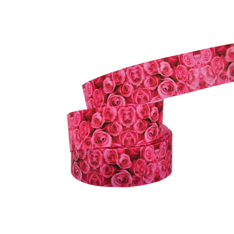 1" (25) mm 5 γιάρδες Ποιοτικά τυπωμένα λουλούδια τριαντάφυλλο Grosgrain Κορδέλα DIY Χειροποίητα Υλικά Καναπές-κρεβάτι Ύφασμα σπιτιού Διακόσμηση