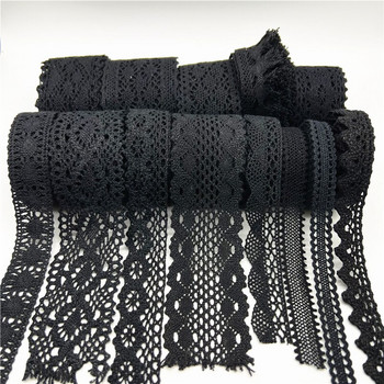 2 ярда черна дантела, 100% памучна дантелена панделка за облекло, шевна тъкан, памучна плетена дантелена лента, ръчно изработени аксесоари