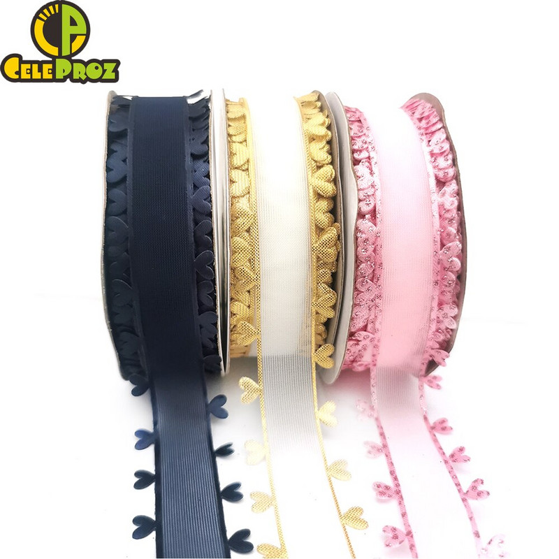 Vrpca od organze od 20 jardi s obrubljenim rubovima u obliku srca Bijelo ružičasto plavi til DIY ručno rađena kutija za poklon za vjenčanje za rođendan bebe