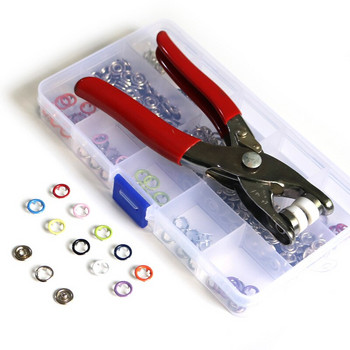 Инструмент за клещи 100/200 Комплект 10 цветни метални копчета за шиене, кухи/твърди зъбци, Щипки, закопчалки за монтиране на чанти за дрехи