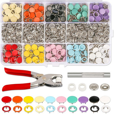 Plier Tool 100/200 Set 10 Color Metal Sewing Buttons Hollow/Solid Prong Press Studs Snap Fasteners for Installing Clothes Bags