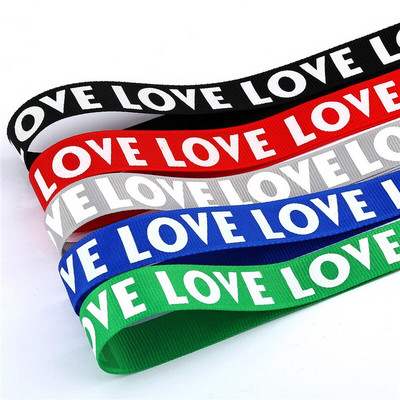 5 Yards 25mm Εκτύπωση LOVE Grosgrain Κορδέλα Μαλλιά Φιόγκος Γάμος Χριστουγεννιάτικη Διακόσμηση Πολυεστερική Κορδέλα DIY συσκευασία δώρου