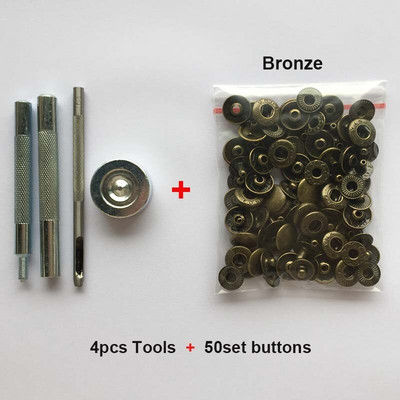 50 komplekti nahast nööpnõeltega kinnitusdetailide komplekt, 10 mm 12 mm 15 mm metallist nööpnööbid, trukid, 4 paigaldustööriista, nahast riiete nööbid