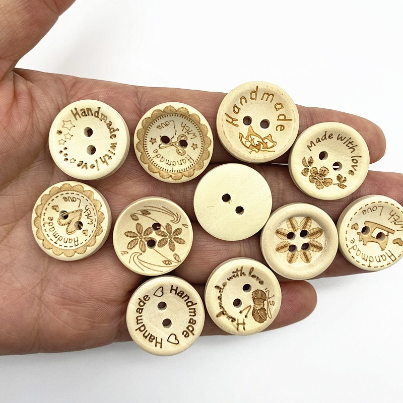 Novi okrugli gumbi od 20 mm s višestrukim uzorcima Gumbi od prirodnog drva Ljubavni spomenar Vjenčani ukrasi Dodaci za šivanje