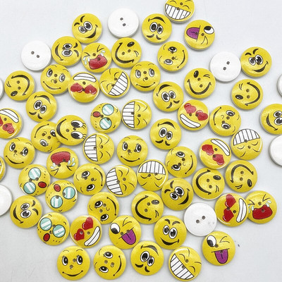 Noi 20 mm O varietate de nasturi circulari din lemn Butoane cu fața zâmbitoare de desene animate pentru decorarea nunții Accesorii de cusut