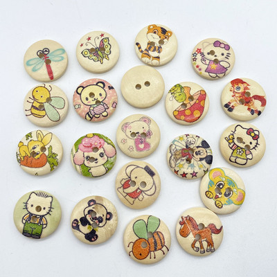 Noi 20 mm O varietate de nasturi circulari din lemn Butoane cu fața zâmbitoare de desene animate pentru decorarea nunții Accesorii de cusut