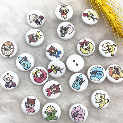 Noi 20 mm O varietate de nasturi circulari din lemn Butoane cu fața zâmbitoare de desene animate pentru decorarea nunții Accesorii de cusut