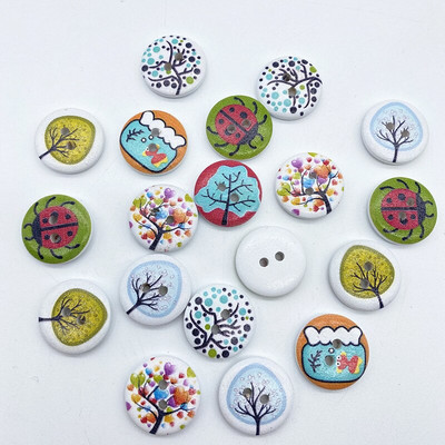 Noi 20 mm O varietate de nasturi circulari din lemn Butoane cu fața zâmbitoare de desene animate pentru decorarea nunții Accesorii de cusut