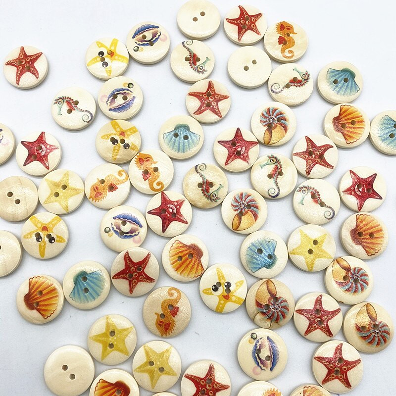 Noi 20 mm O varietate de nasturi circulari din lemn Butoane cu fața zâmbitoare de desene animate pentru decorarea nunții Accesorii de cusut