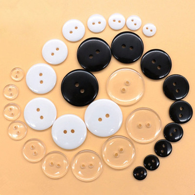 Нови 9--25 мм два отвора, прозрачни бели малки копчета, черни копчета за подложка за костюм Хляб, кръгли копчета за шиене от смола Направи си сам скрапбукинг