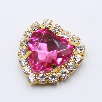 10 τεμάχια/Παρτίδα Χρυσά κουμπιά με στρας καρδιές ροδάκινου, ακρυλικά διακοσμητικά DIY Πολύχρωμα ραπτικά αξεσουάρ χειροτεχνίας