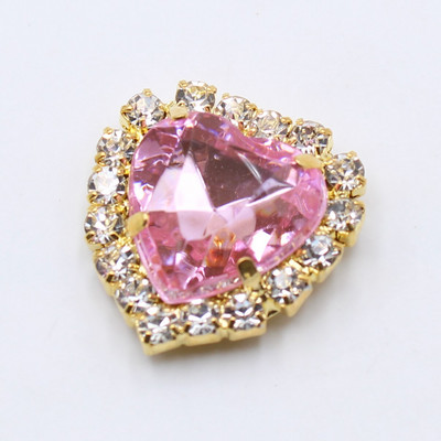 10 τεμάχια/Παρτίδα Χρυσά κουμπιά με στρας καρδιές ροδάκινου, ακρυλικά διακοσμητικά DIY Πολύχρωμα ραπτικά αξεσουάρ χειροτεχνίας