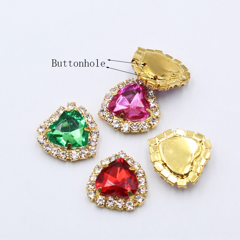 10 τεμάχια/Παρτίδα Χρυσά κουμπιά με στρας καρδιές ροδάκινου, ακρυλικά διακοσμητικά DIY Πολύχρωμα ραπτικά αξεσουάρ χειροτεχνίας