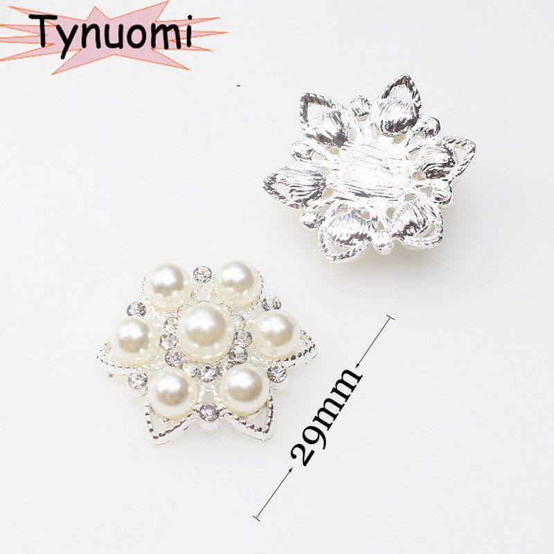 10 bucăți 29 mm noi butoane de îmbrăcăminte cu flori din perle metalice cu strasuri, bricolaj, cusut manual, accesorii decorative pentru bijuterii, artizanat