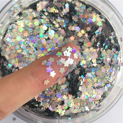 Paiete cu flori de prun 3mm Paillete cu sclipici pentru unghii Laser argintiu Paiete PET ecologice pentru arta unghiilor Materiale pentru manichiura 8g